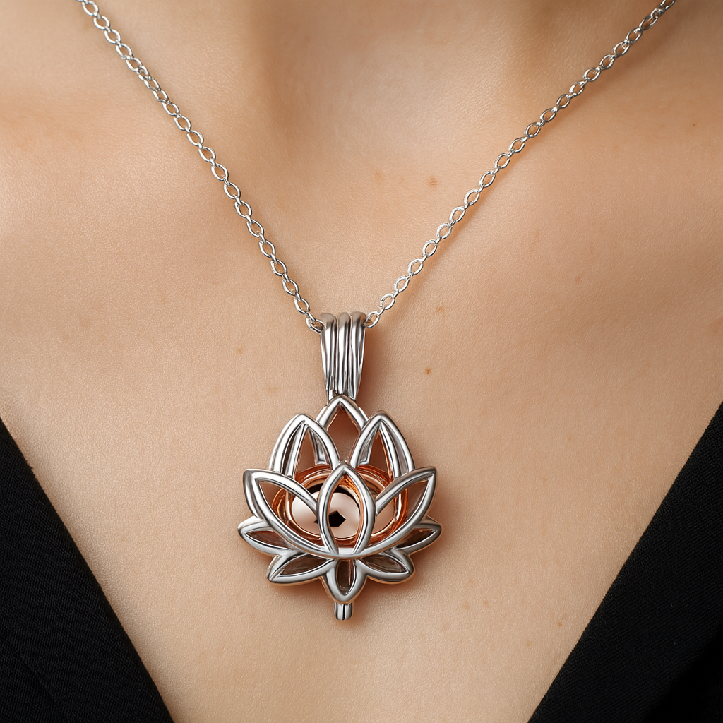 Lotus Flower Pet Cremation Urn Necklace – Stainless Steel Pet Keepsake Pendant