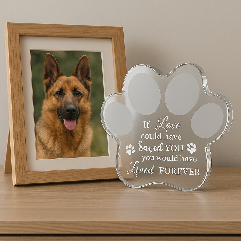 Crystal Paw-Shaped Acrylic Pet Memorial Plaque - Heartfelt Pet Keepsake