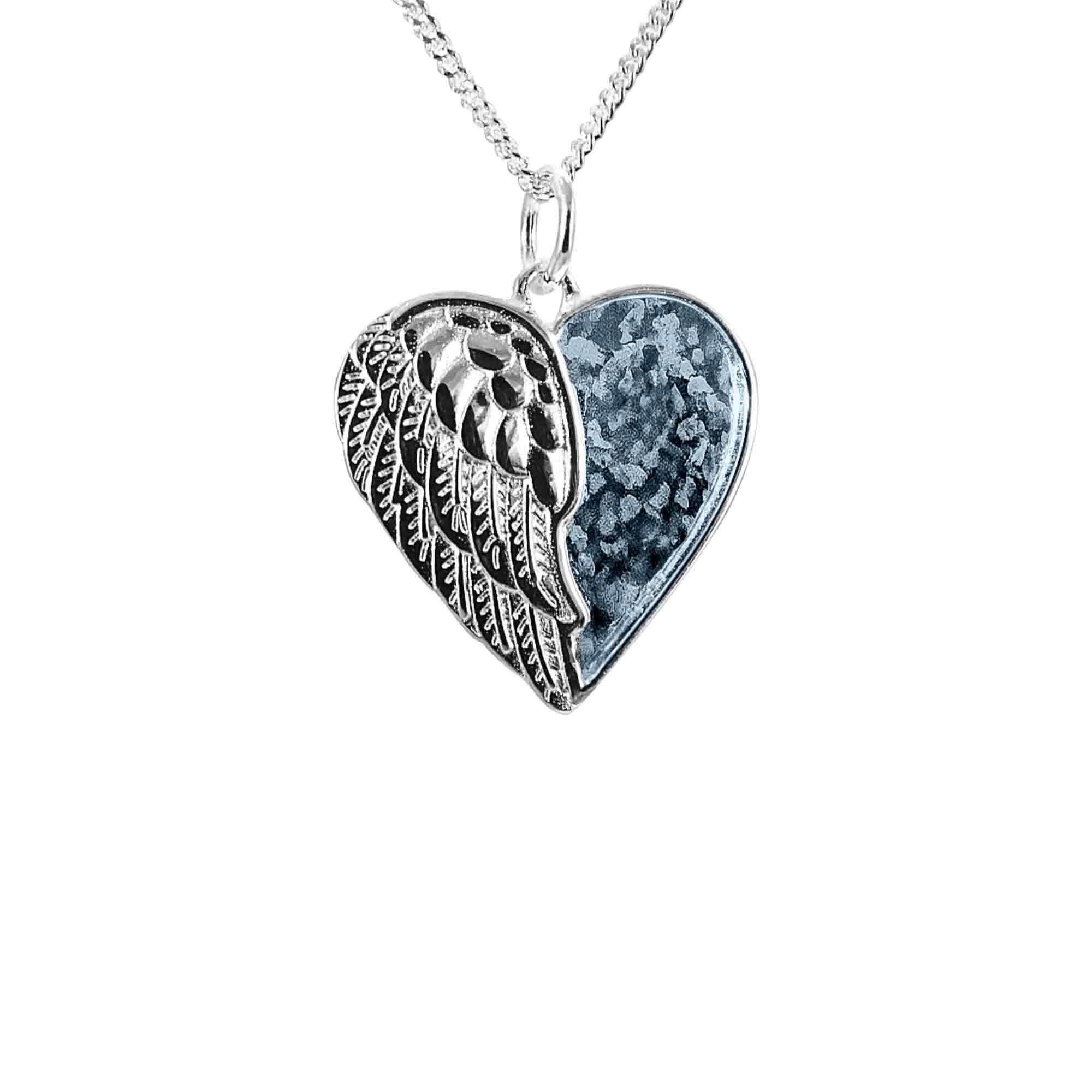 Winged Angel Heart Infused with Pet Ashes or Fur | Solid Silver