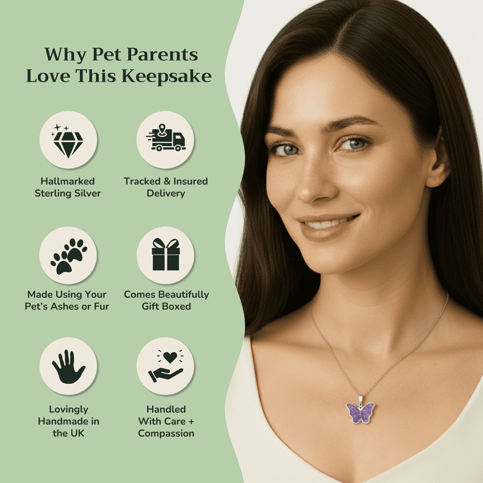 Butterfly Necklace Infused with Pet Ashes or Fur | Solid Silver