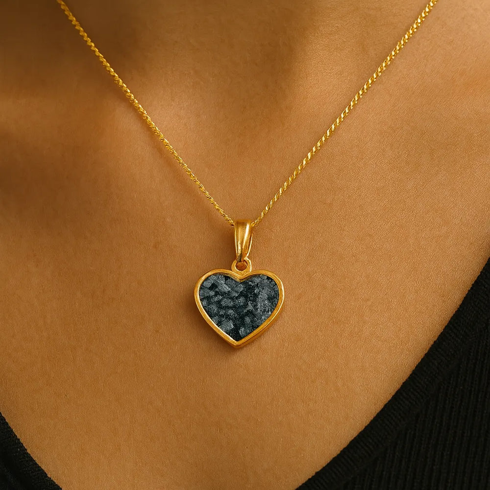 Heart Memorial Pendant Infused with Pet Ashes or Fur | Solid Gold