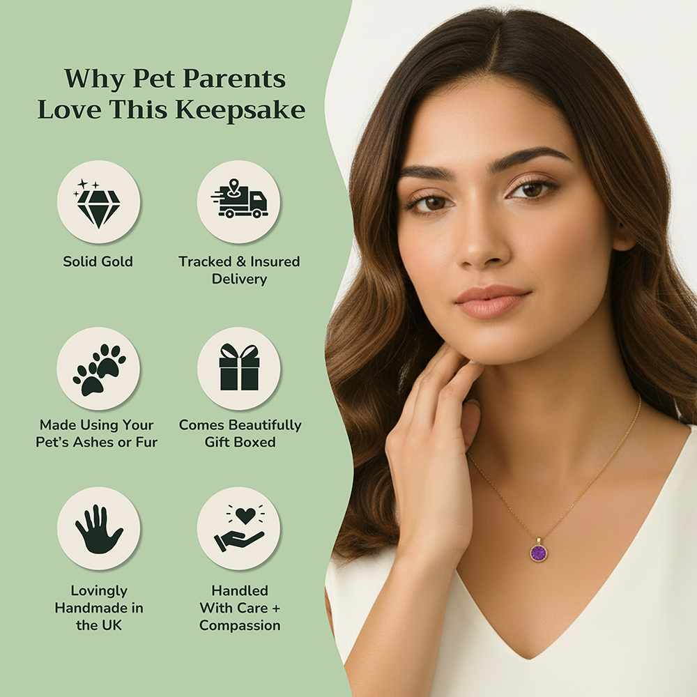 Memorial Round Pendant Infused with Ashes or Fur | Solid Gold