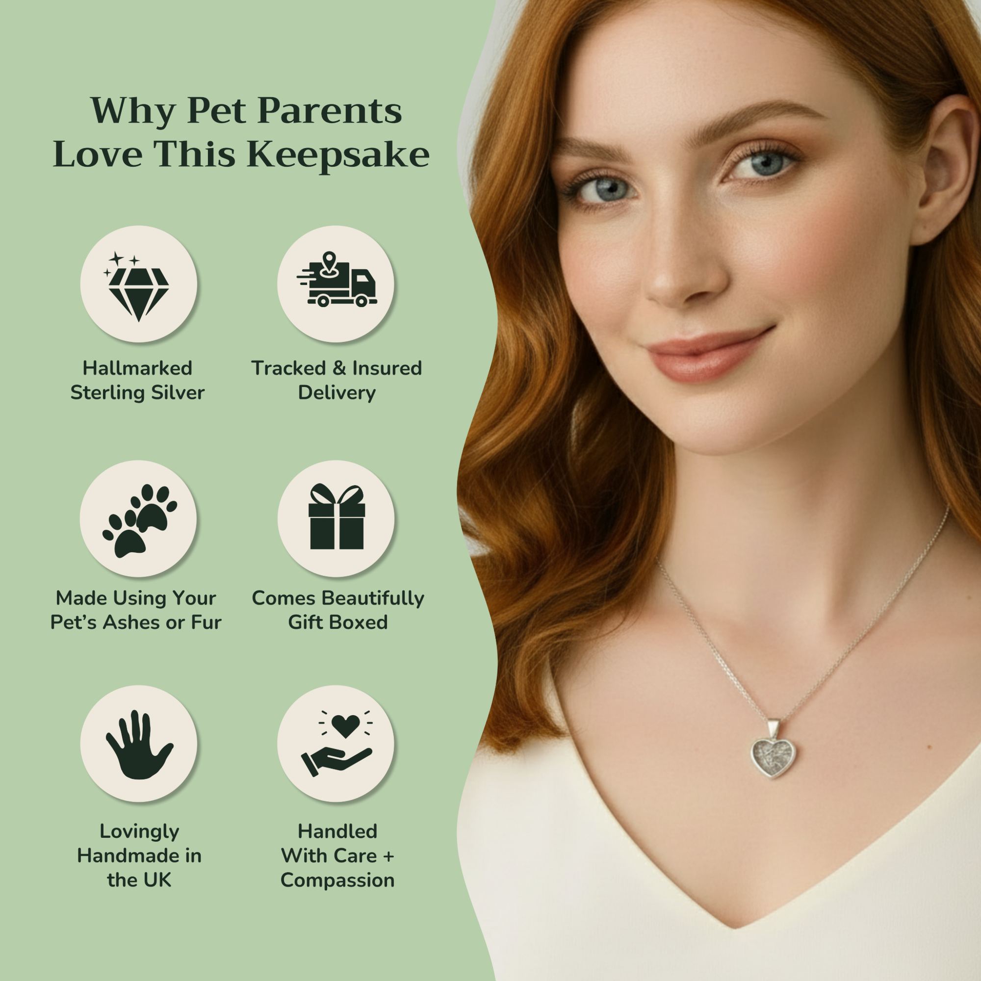 Back Heart Pendant Infused with Pet Ashes or Fur | Solid Silver