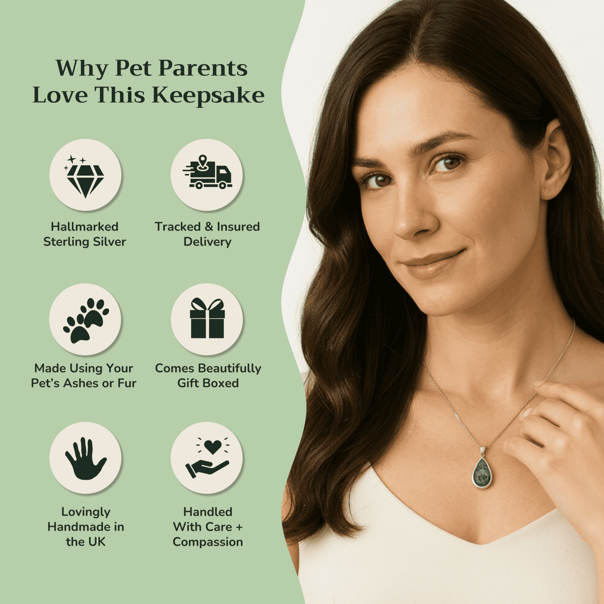 Pear Shaped Pendant Infused with Pet Ashes or Fur | Solid Silver