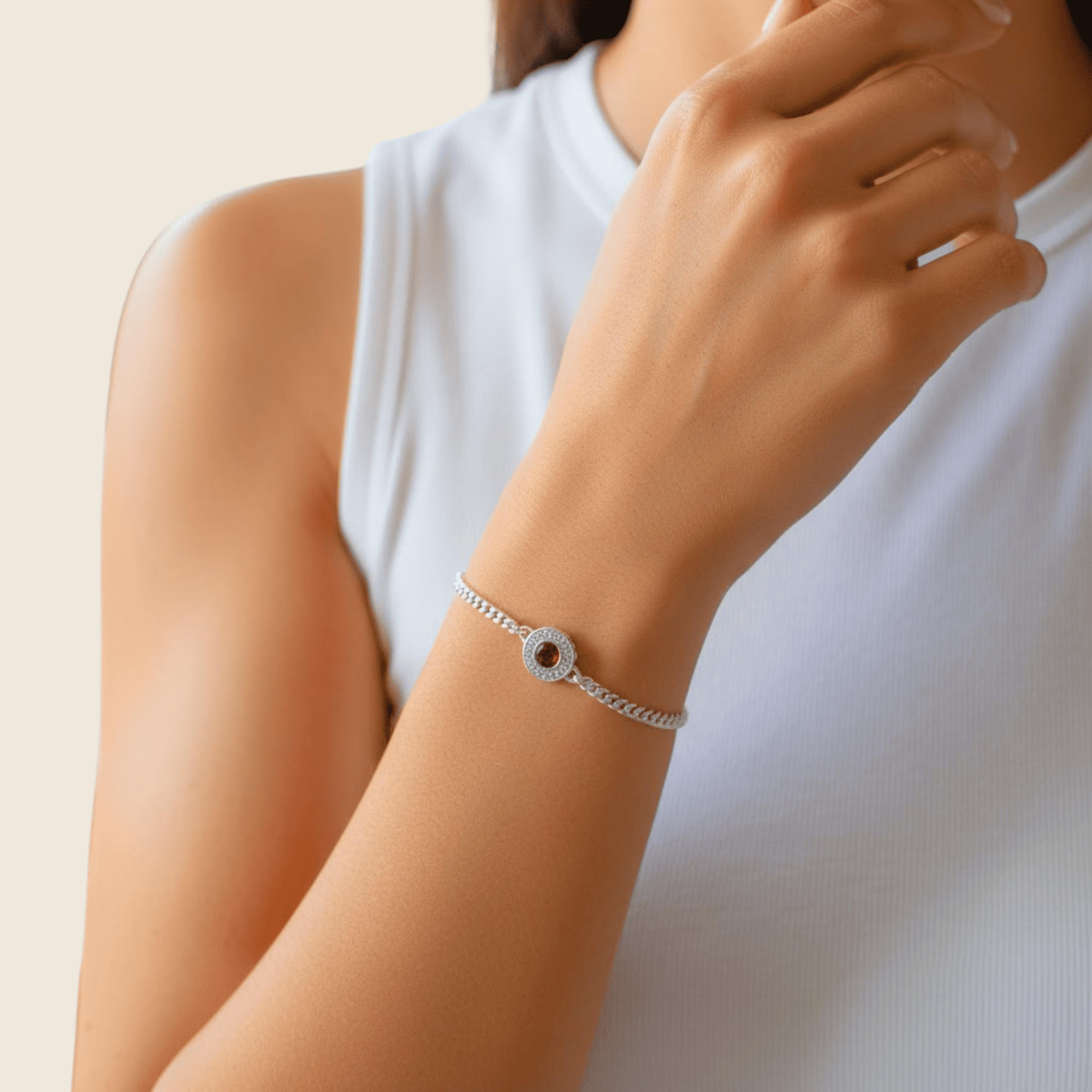 Solid Silver Bracelet with Surround