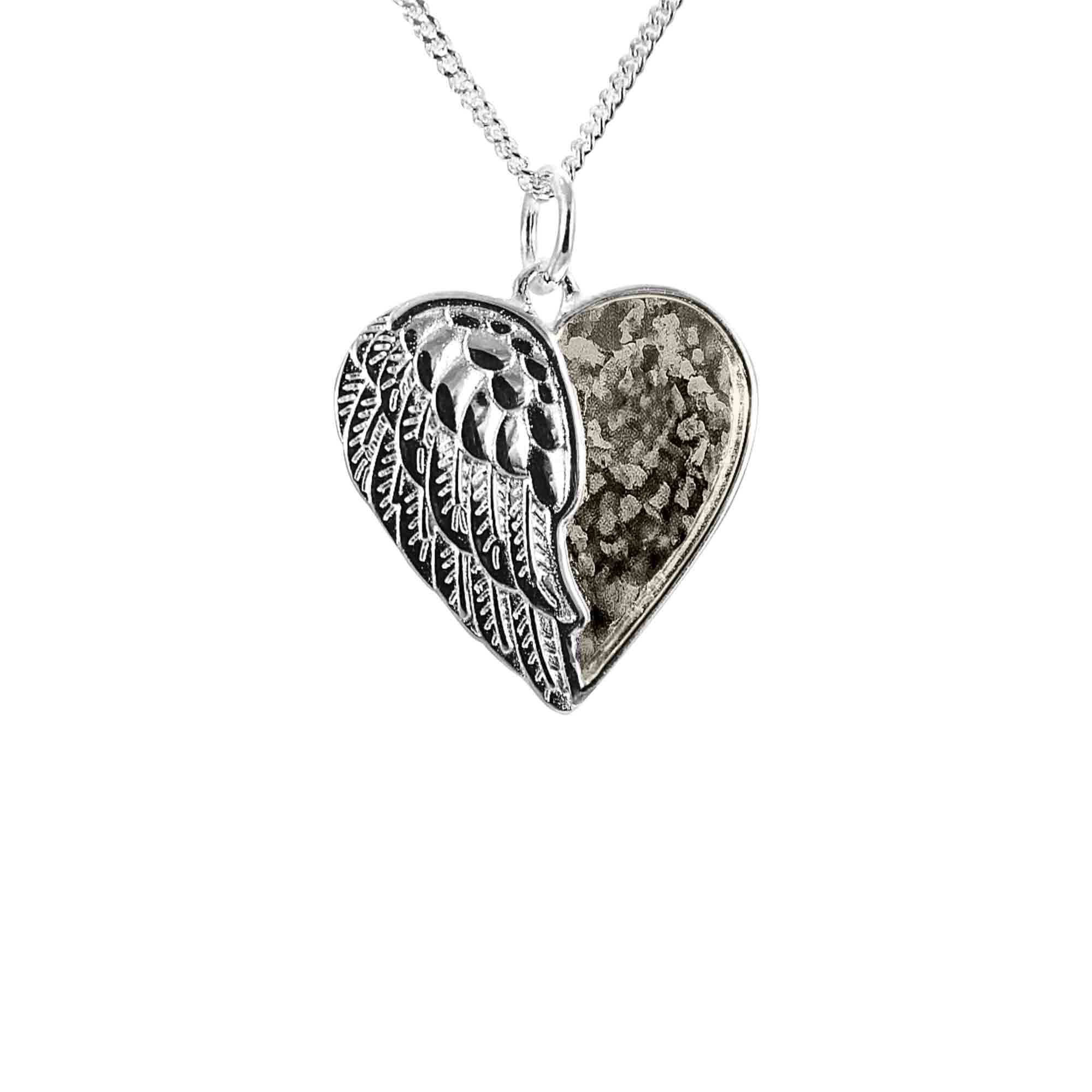 Winged Angel Heart Infused with Pet Ashes or Fur | Solid Silver