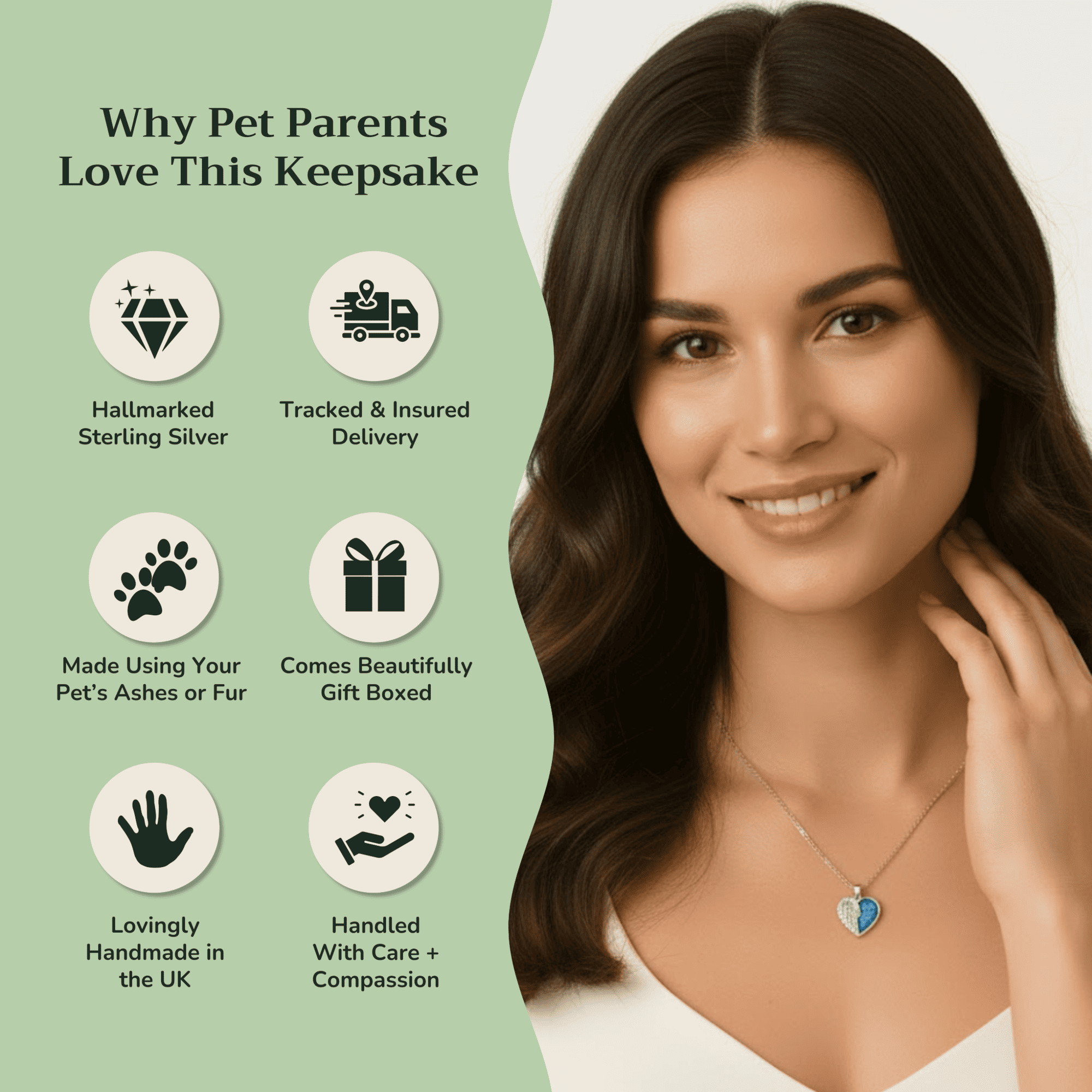 Winged Angel Heart Infused with Pet Ashes or Fur | Solid Silver