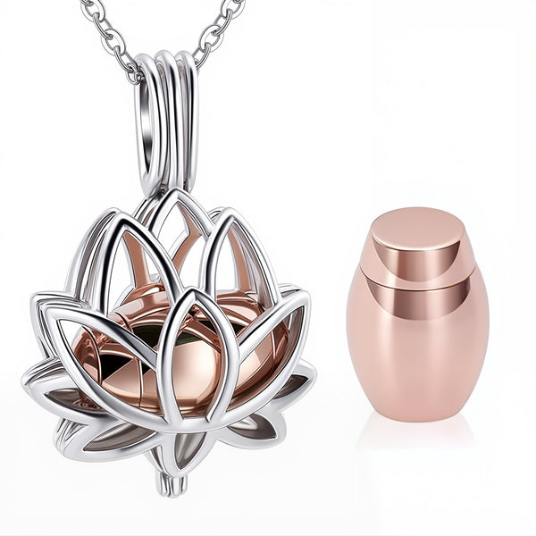 Lotus Flower Pet Cremation Urn Necklace – Stainless Steel Pet Keepsake Pendant