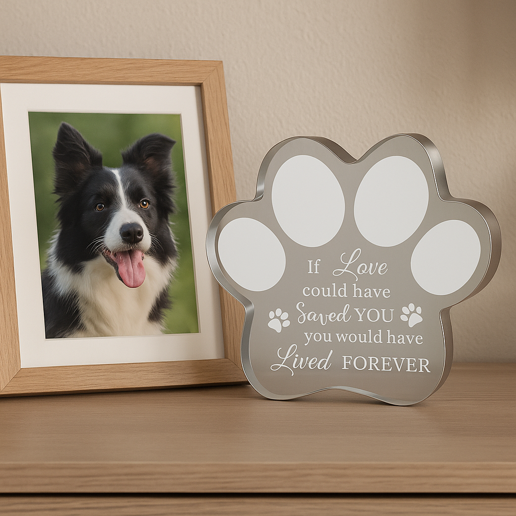Crystal Paw-Shaped Acrylic Pet Memorial Plaque - Heartfelt Pet Keepsake