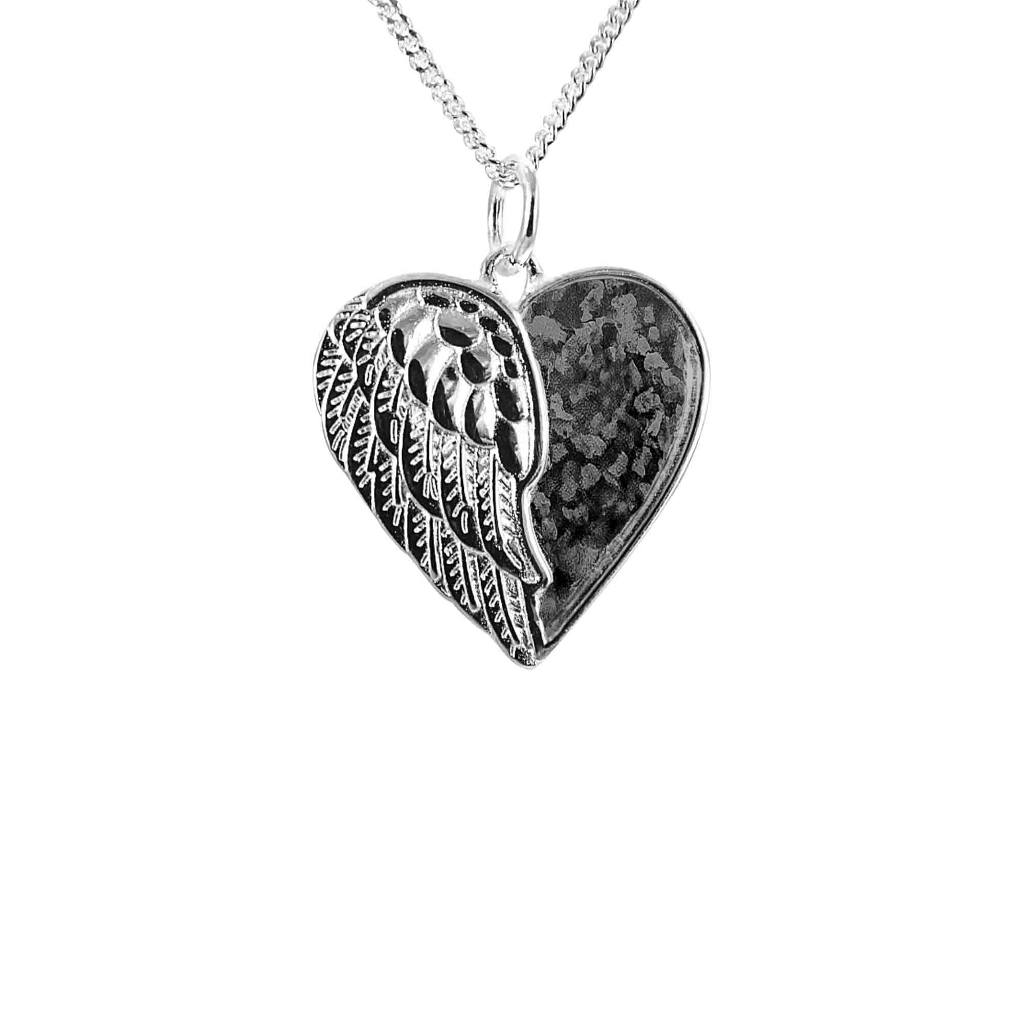 Winged Angel Heart Infused with Pet Ashes or Fur | Solid Silver