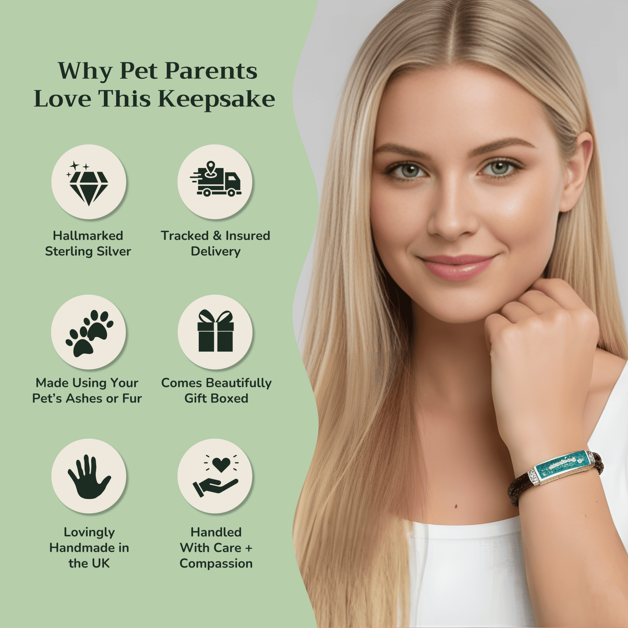 Bracelet Infused with Pet Ashes or Fur | Solid Silver (Unisex)