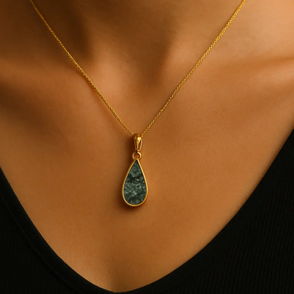 Pear Shape Pendant Infused with Pet Ashes or Fur | Solid Gold