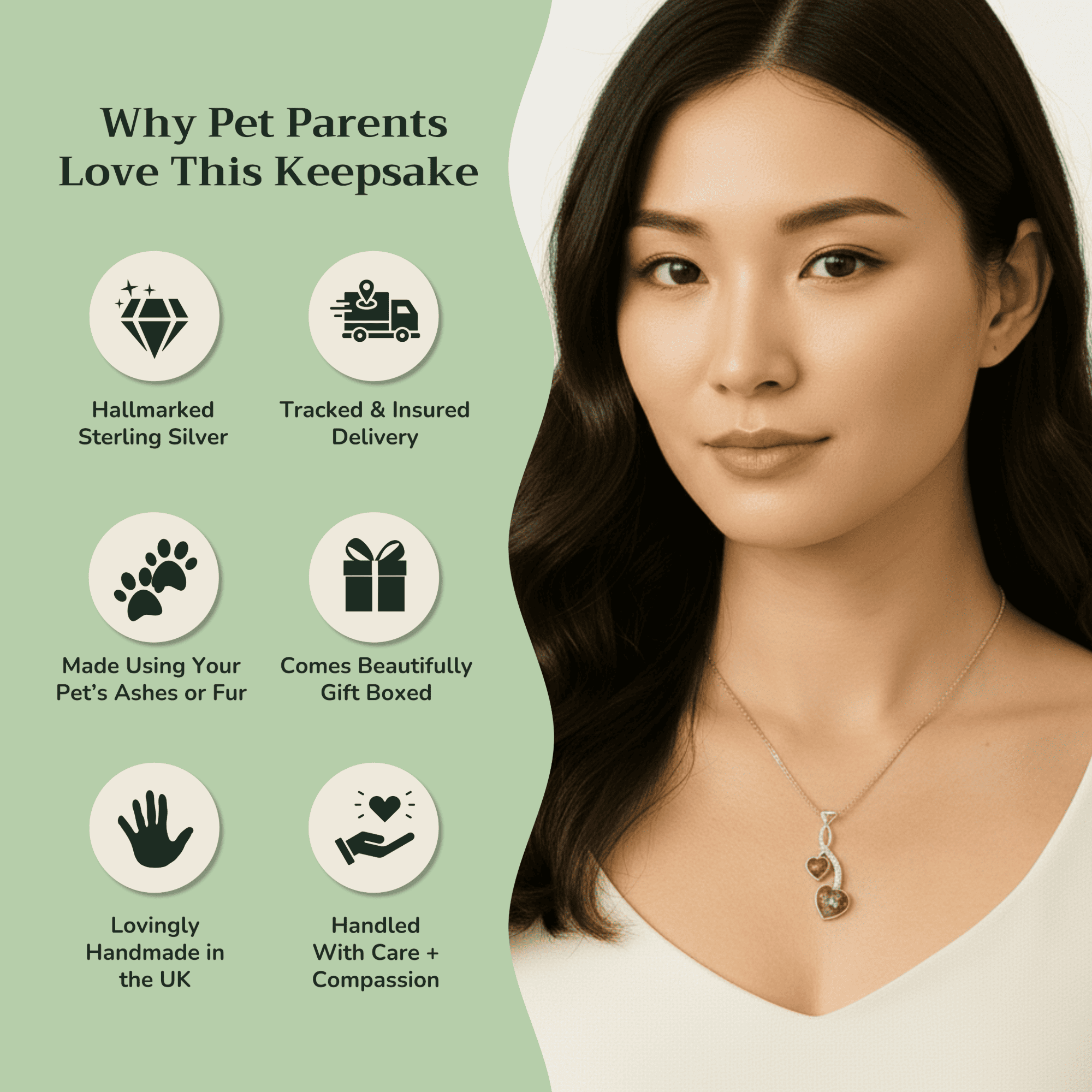 Entwined Hearts Pendant Infused with Pet Ashes or Fur | Solid Silver