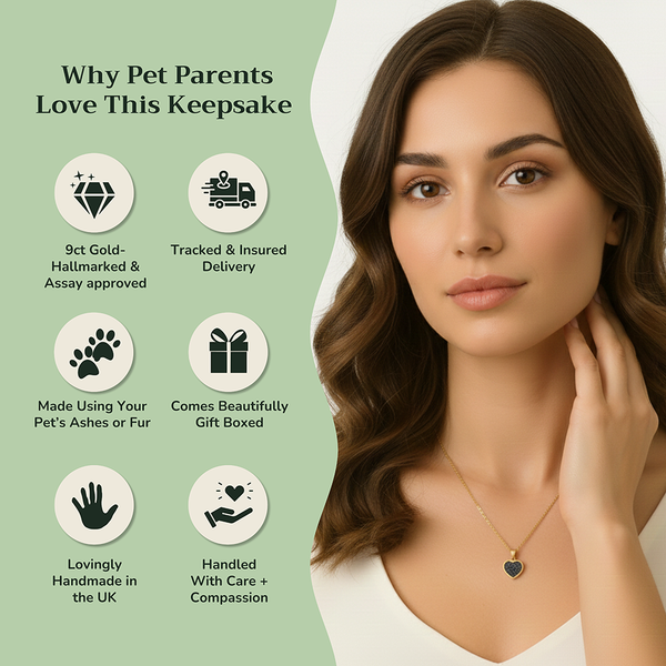 Heart Memorial Pendant Infused with Pet Ashes or Fur | Solid Gold