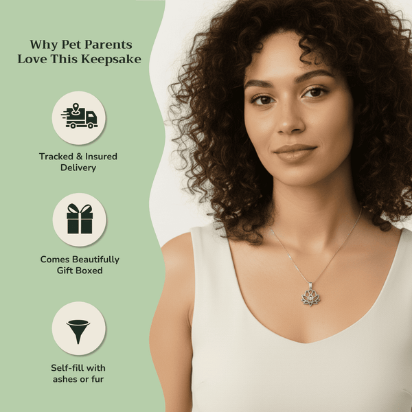 Lotus Flower Pet Cremation Urn Necklace – Stainless Steel Pet Keepsake Pendant