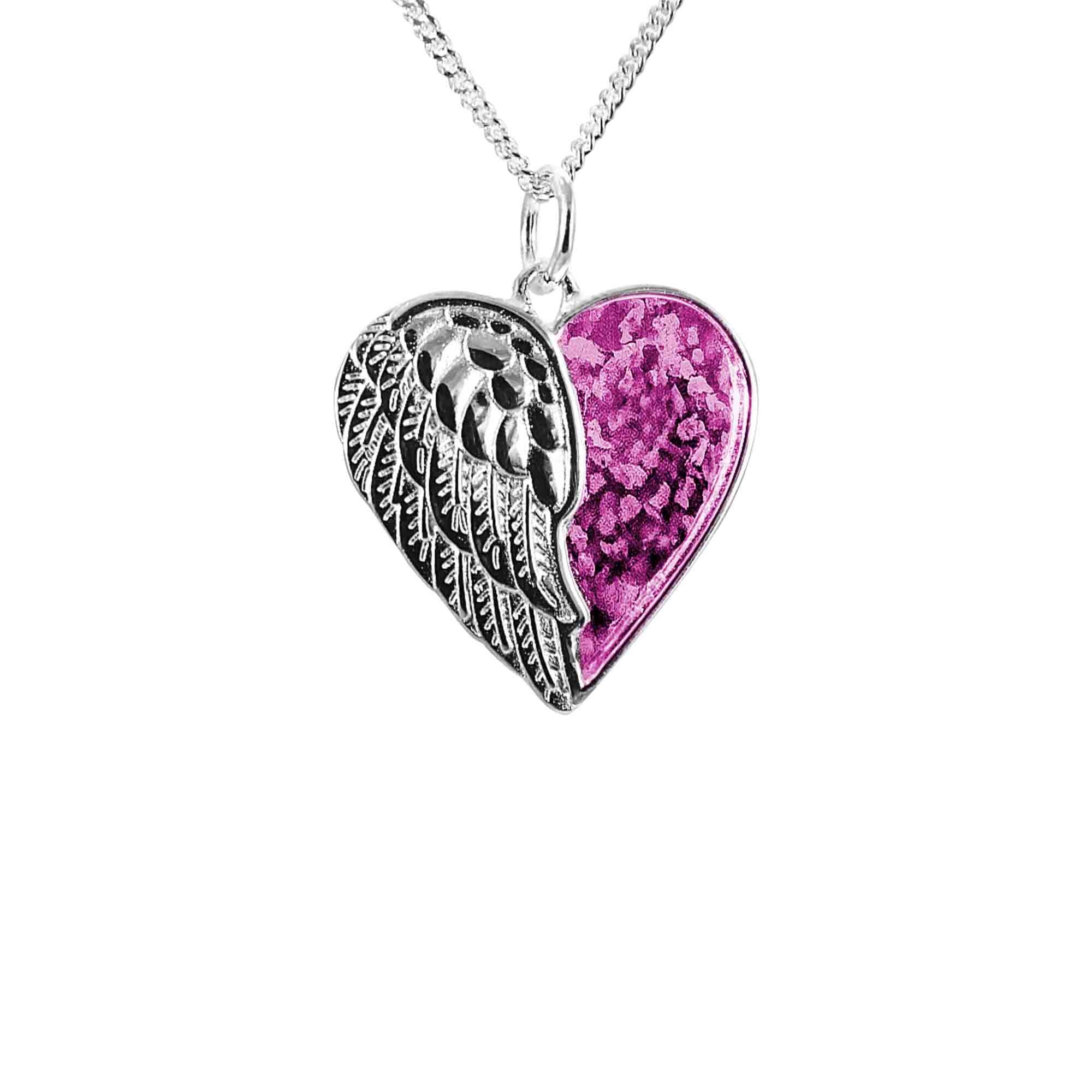 Winged Angel Heart Infused with Pet Ashes or Fur | Solid Silver