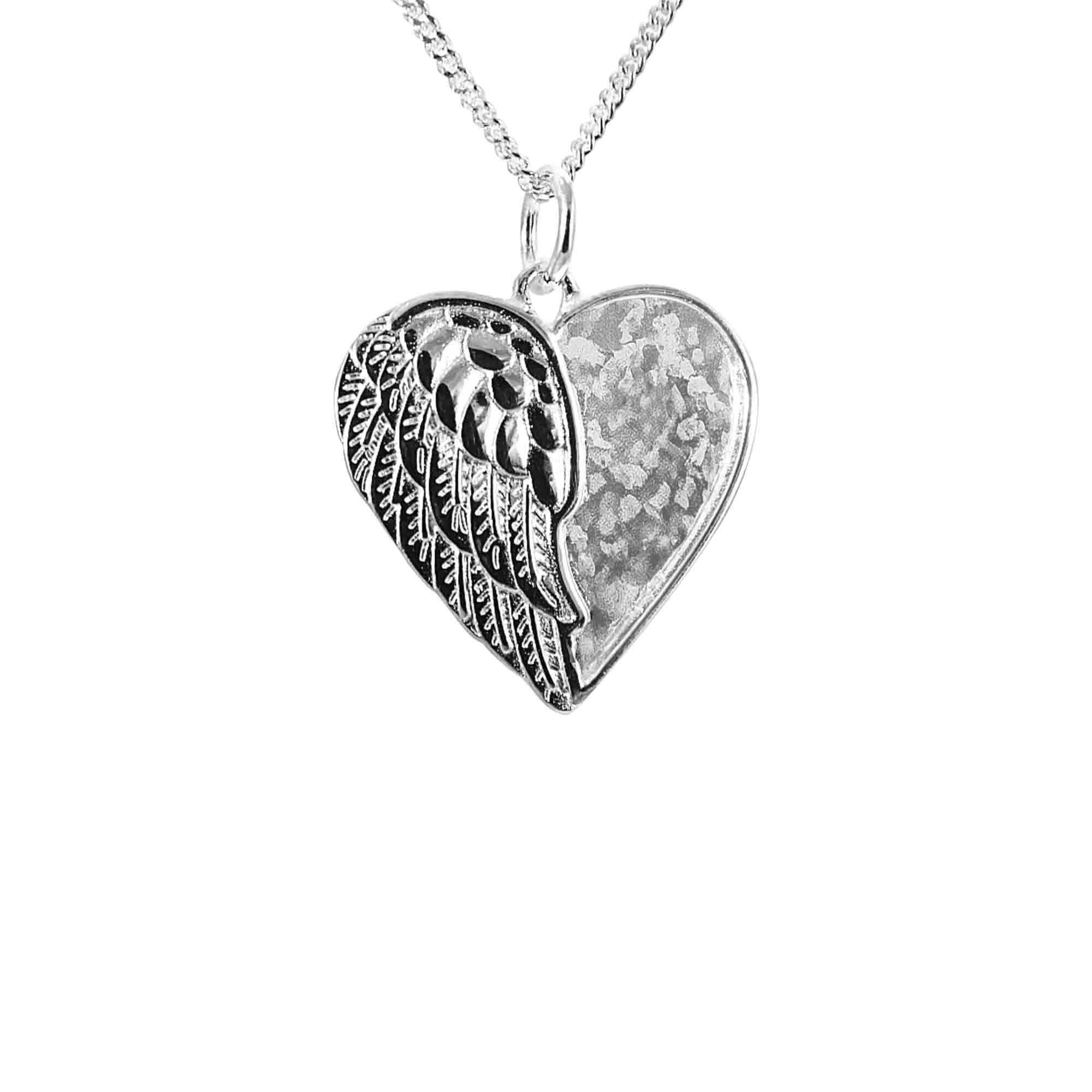 Winged Angel Heart Infused with Pet Ashes or Fur | Solid Silver
